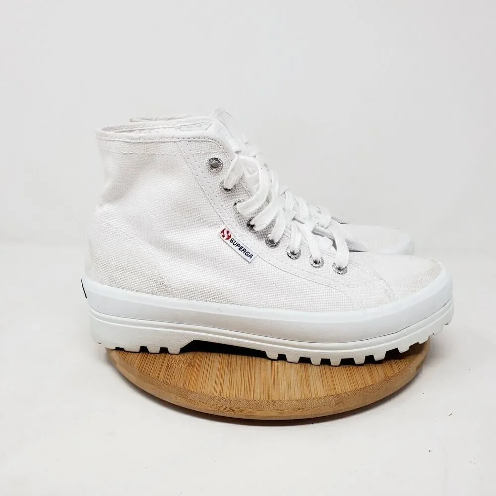 Superga Platform‎ Shoes Womens 8 White Canvas High Chunky Lug Sole Sneaker